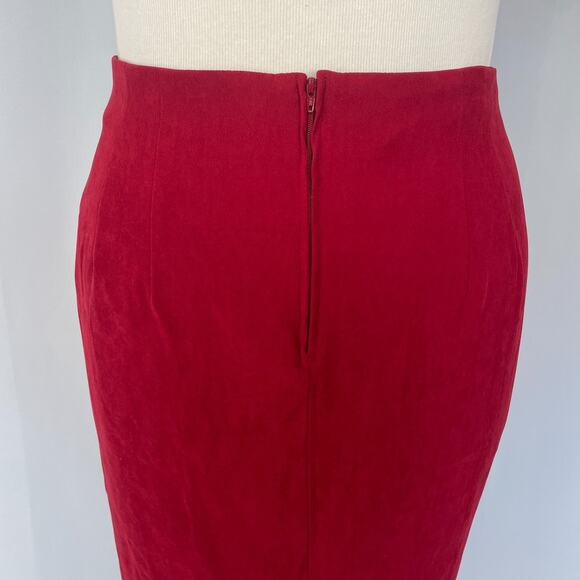 Y2K Long Pencil Skirt Size 16 Red Solid Minimal Career Office Academia 90s Vtg - Picture 9 of 16